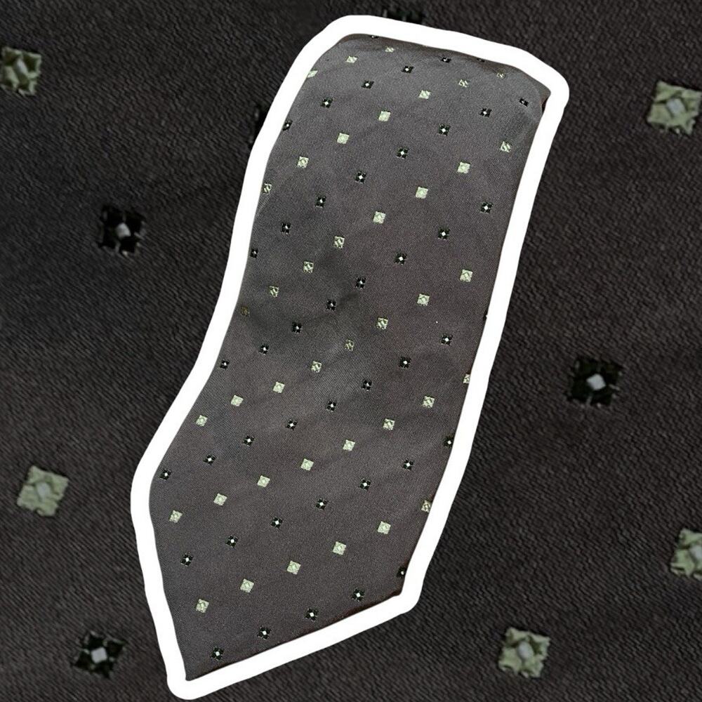 Altea Silk Necktie Taupe Grey Geometric Square Pattern Silk Made in Italy